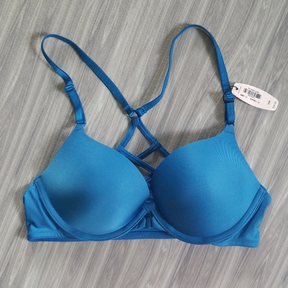 Victoria's Secret blue silk pushup front clasp 34B